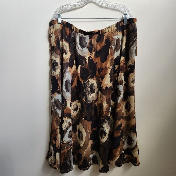 Coldwater Creek Skirt Women's XXL Brown Reversible Midi Flowy Boho Artsy Classic - Picture 1 of 16